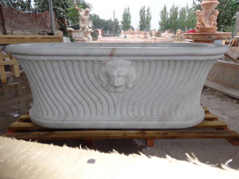 LUXURIOUS LION CARVED MARBLE BATH TUB