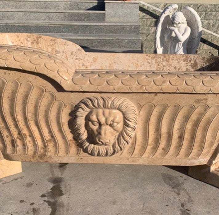 LUXURIOUS MARBLE LION CARVED BATH TUB