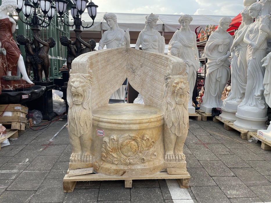 OPULENT CARVED MARBLE LION SEAT